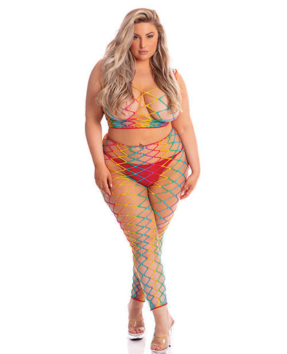 Pink Lipstick Roy G. Biv 2 pc Bodystocking Rainbow QN Rene Rofe