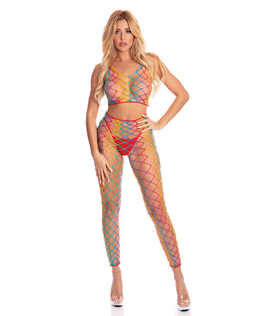 Pink Lipstick Roy G. Biv 2 pc Bodystocking Rainbow O/S Rene Rofe