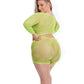 Pink Lipstick Leaf it to Me Long sleeve Crop Top & Short Green QN Rene Rofe