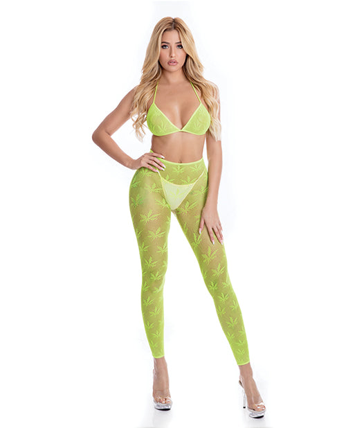 Pink Lipstick All About Leaf Bra & Leggings Green O/S Rene Rofe