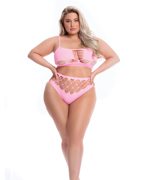 Pink Lipstick Neon Dreams Bra & High Waist Thong Pink QN Rene Rofe