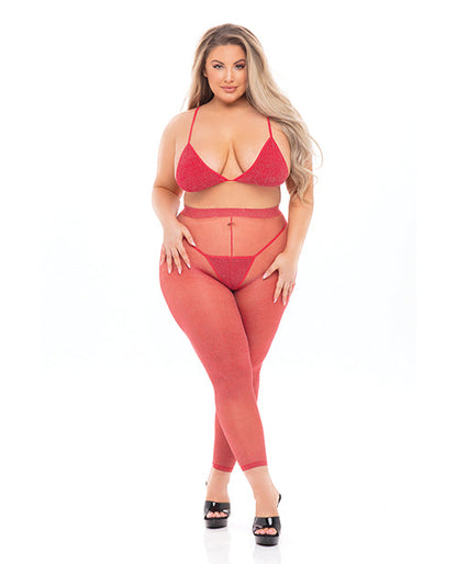 Pink Lipstick Tall Order Bra Top & Leggings Red QN Rene Rofe