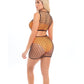 Pink Lipstick Crave You Large Fishnet Cami Top & Skirt, Bandeau Top & Panty Neon Orange O/S Rene Rofe