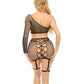 Pink Lipstick Right Thru Me Fishnet Top, Garter Skirt & G-String Black O/S Rene Rofe