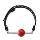 Rouge Leather Ball Gag with Stainless Steel Rod and Removable Ball - Black with Red