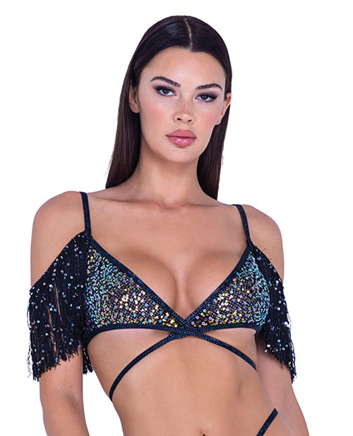 Sequin Fishnet Fringe Top - Black/Multi MD Roma Costume INC