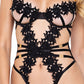 Ebony Rose Floral Guipure Lace Trim Teddy Black LG Roma Costume INC
