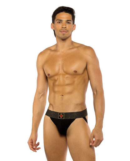 Sacred Heart Jockstrap w/Contoured Pouch & Studded Elastic Waist - Black SM Roma Costume INC