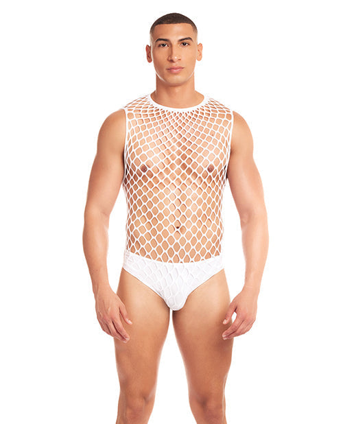 Rainbow Party Full Effect Large Mesh Unitard 2 pc Set w/Thong - White S/M Rene Rofe