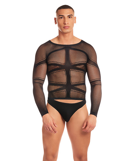 Rainbow Party Cam Boy Mesh 2 pc Set w/Thong - Black S/M Rene Rofe