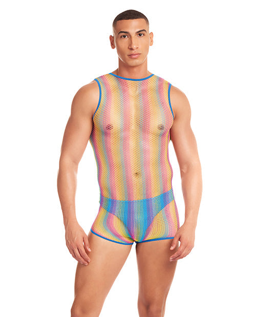 Rainbow Party Pride Star Mesh Singlet 2 pc Set w/Thong - Rainbow S/M Rene Rofe