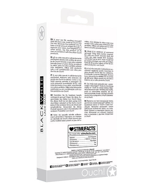 Shots Ouch Black & White Lace Mask w/Elastic Straps - Black Shots America LLC