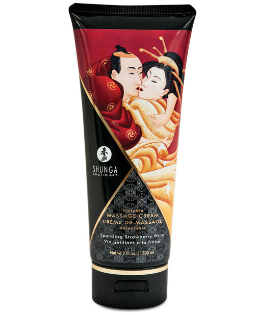 Shunga Kissable Massage Cream - 7 oz Sparkling Strawberry Wine Shunga