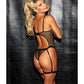 Daring Stretch Fishnet Open Bust Garter Teddy Black SM Shirley Of Hollywood