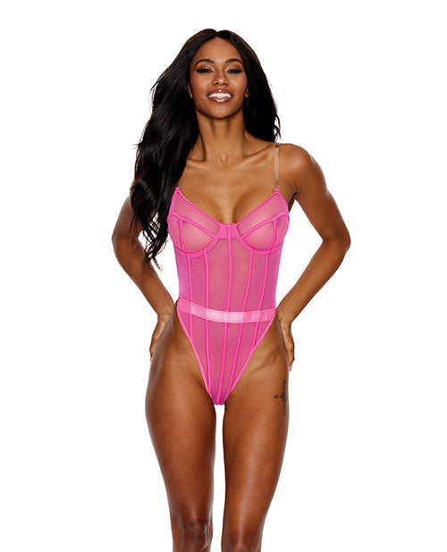 Mesh Underwire Teddy Hot Pink LG Shirley Of Hollywood