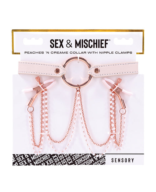 Sex & Mischief Peaches 'n CreaMe Collar w/Nipple Clamps