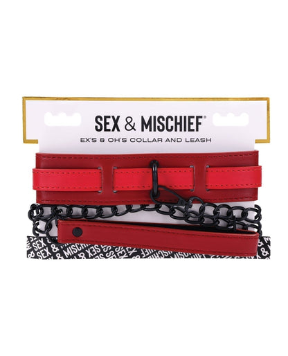 Sex & Mischief Ex's & Oh's Collar & Leash - Red/Black Sportsheets International