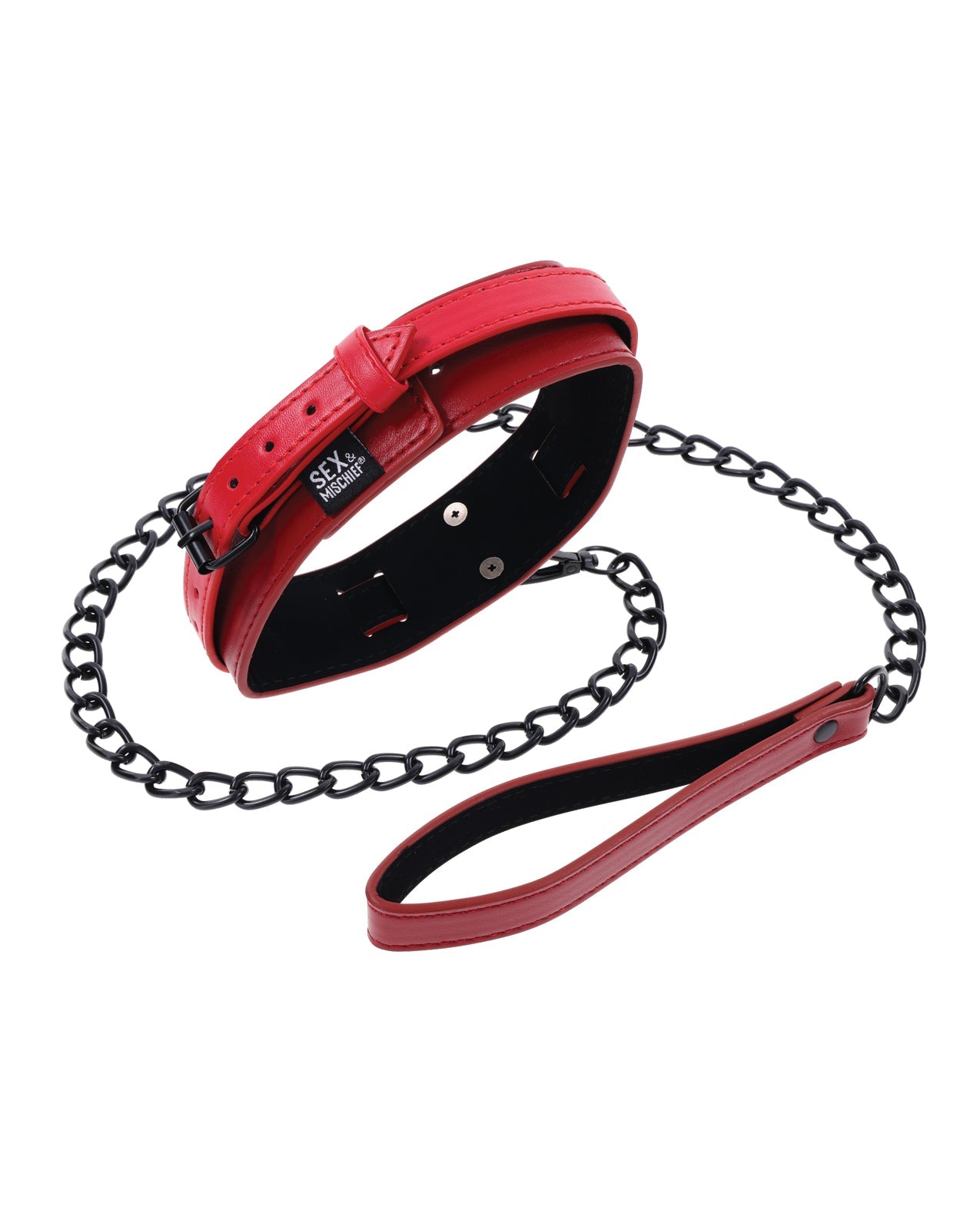 Sex & Mischief Ex's & Oh's Collar & Leash - Red/Black Sportsheets International