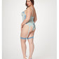Lace & Mesh Bustier w/Lace Up Center, Garter Belt & Thong Blue 3X/4X Seven 'til Midnight Costume