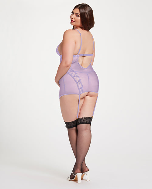 Lace & Mesh Triangle Cup Chemise w/Garters & Thong Lavender 1X/2X Seven 'til Midnight Costume