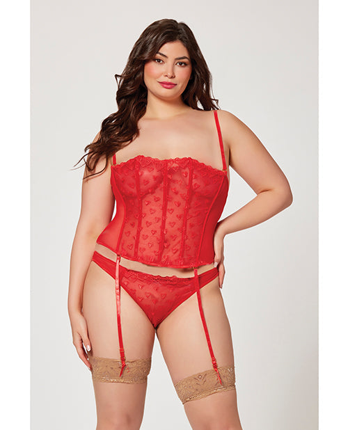 Valentines Heart Embroidered Mesh Bustier & Panty Red 3X/4X Seven 'til Midnight Costume