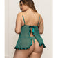 Lace and Mesh Babydoll w/Gold Straps & Thong - Green 1X/2X Seven 'til Midnight Costume
