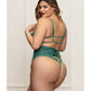 Lace and Mesh Open Crotch Teddy w/Gold Straps - Green 1X/2X Seven 'til Midnight Costume