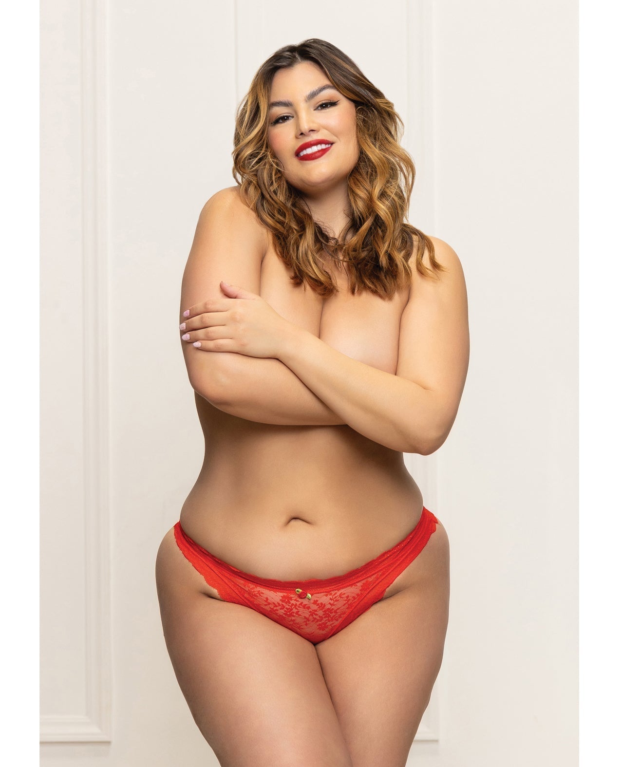 Lace Panty w/Heart Cut Out Back & Pearl Chain Detail - Red 1X/2X Seven 'til Midnight Costume