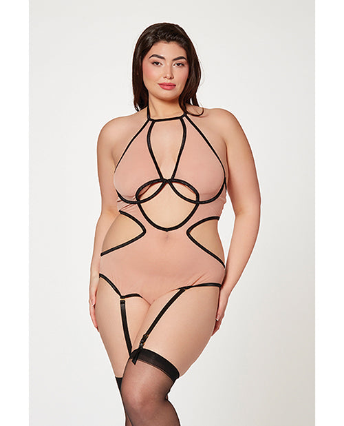 Mesh Cut Out Halter Teddy Nude/Black QN Seven 'til Midnight Costume