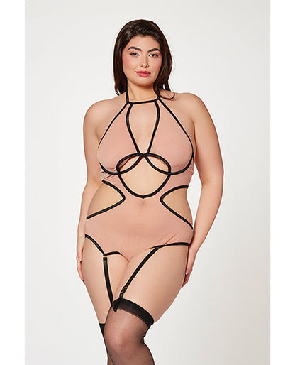 Mesh Cut Out Halter Teddy Nude/Black QN Seven 'til Midnight Costume