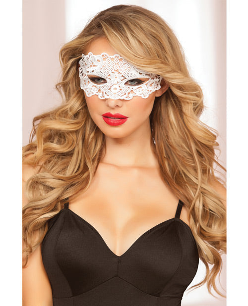 Lace Eye Mask w/Satin Ribbon Ties White O/S Seven 'til Midnight Costume