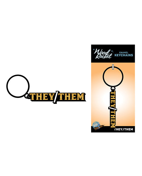 Wood Rocket They/Them Keychain - Black/Gold Wood Rocket LLC