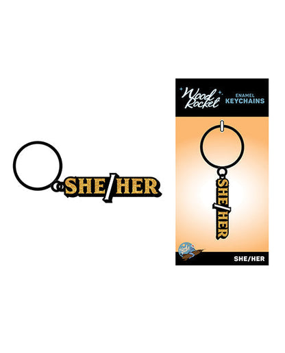 Wood Rocket She/Her Keychain - Black/Gold Wood Rocket LLC
