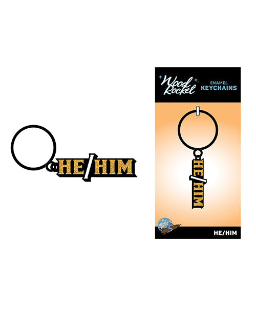 Wood Rocket He/Him Keychain - Black/Gold Wood Rocket LLC