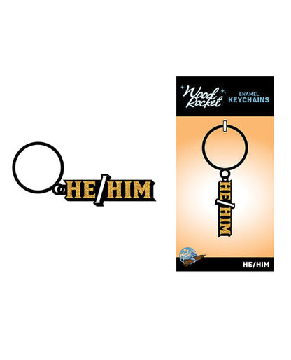 Wood Rocket He/Him Keychain - Black/Gold Wood Rocket LLC