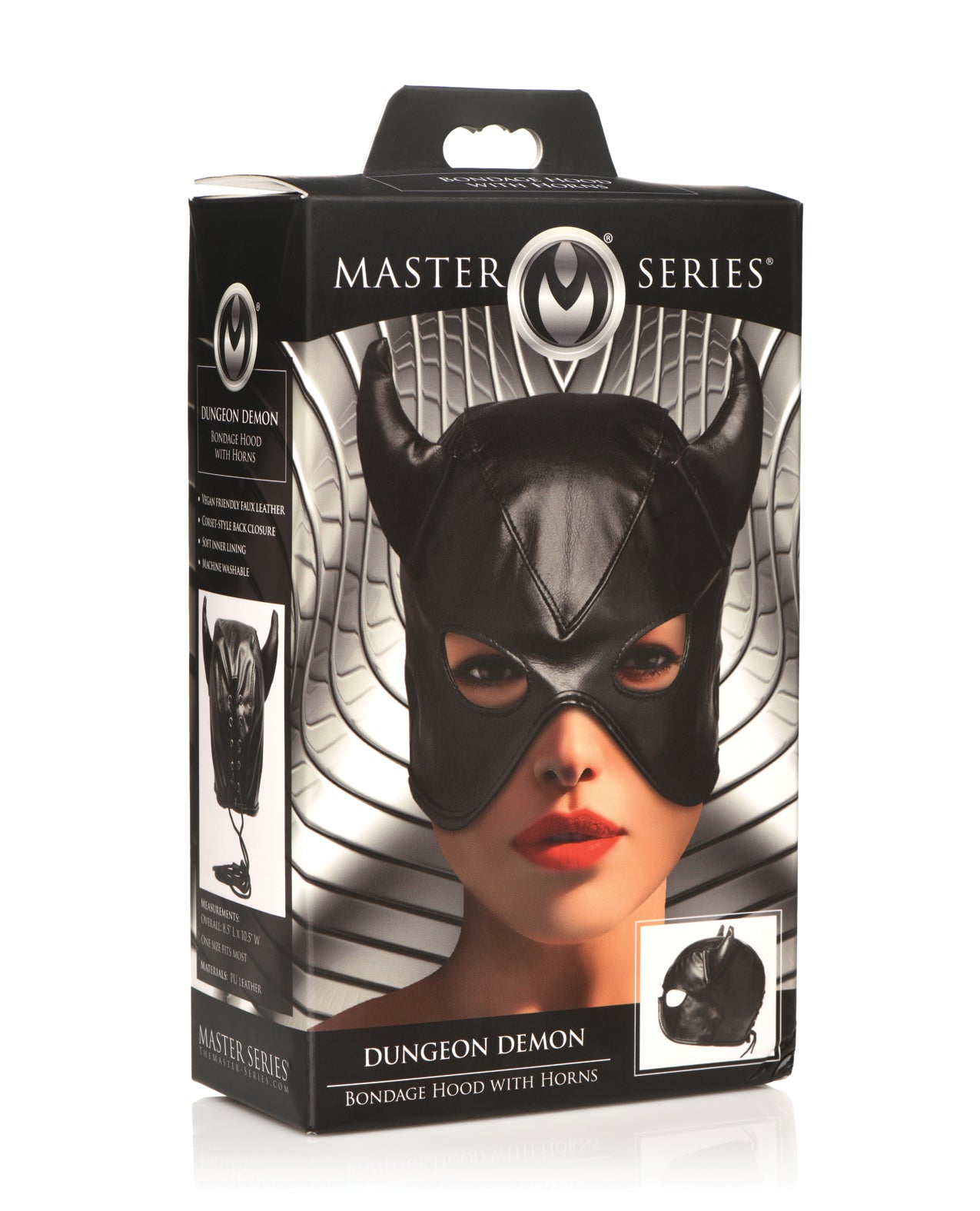 Master Series Dungeon Demon Bondage Hood w/Horns - Black Xr LLC