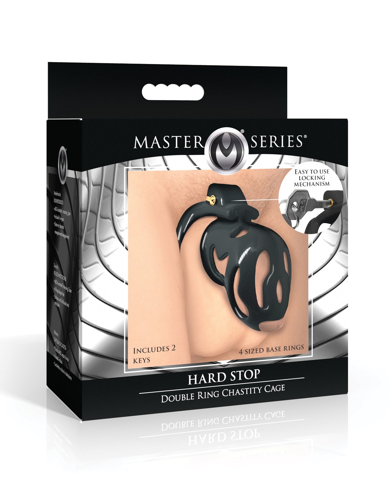 Master Series Hard Stop Double Ring Chastity Cage - Black Xr LLC