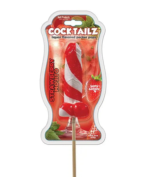 Cock Tailz Liquor Flavored Pecker Pops - Strawberry Mojito Red/White Stripe Hott Products
