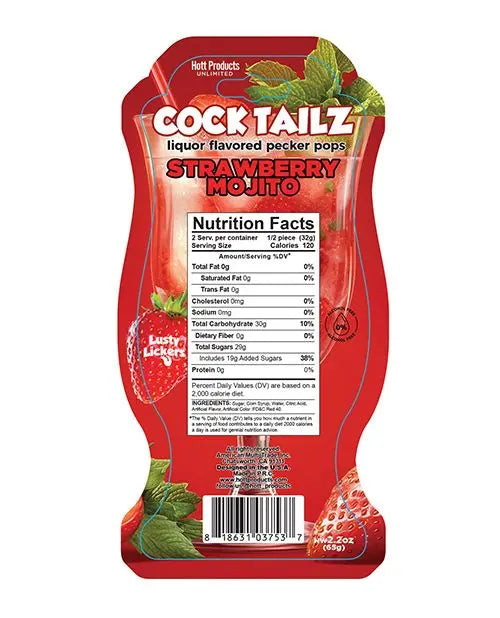 Cock Tailz Liquor Flavored Pecker Pops - Strawberry Mojito Red/White Stripe Hott Products