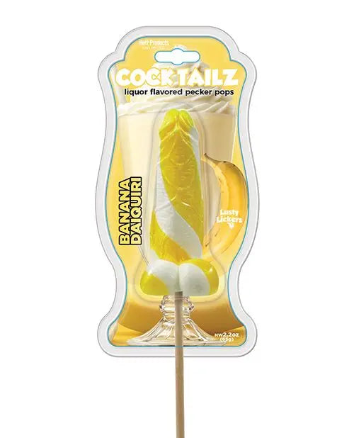 Cock Tailz Liquor Flavored Pecker Pops - Banana Daiquiri Yellow /White Stripe Hott Products
