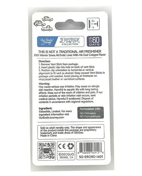 EroRide XXX Warrior Pheromone Infused Air Freshener - Oud Cologne Our Erotic Journey